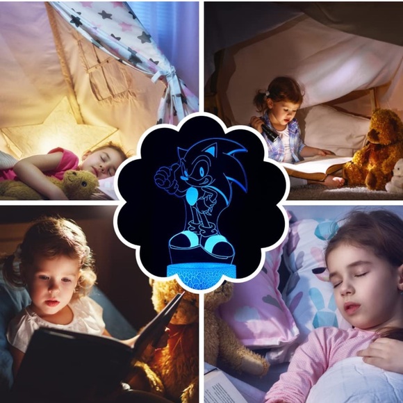 NEW 3D Sonic Hedgehog Anime Night Light LED Illusion Lamp Multi Color Table Lamp - Picture 3 of 9